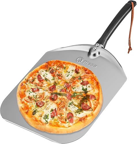 Q Pizza Pala de aluminio para pizza, paleta de torneado de pizza de metal de 12 pulgadas para horno de parrilla, espátula de pizza para hornear pan,