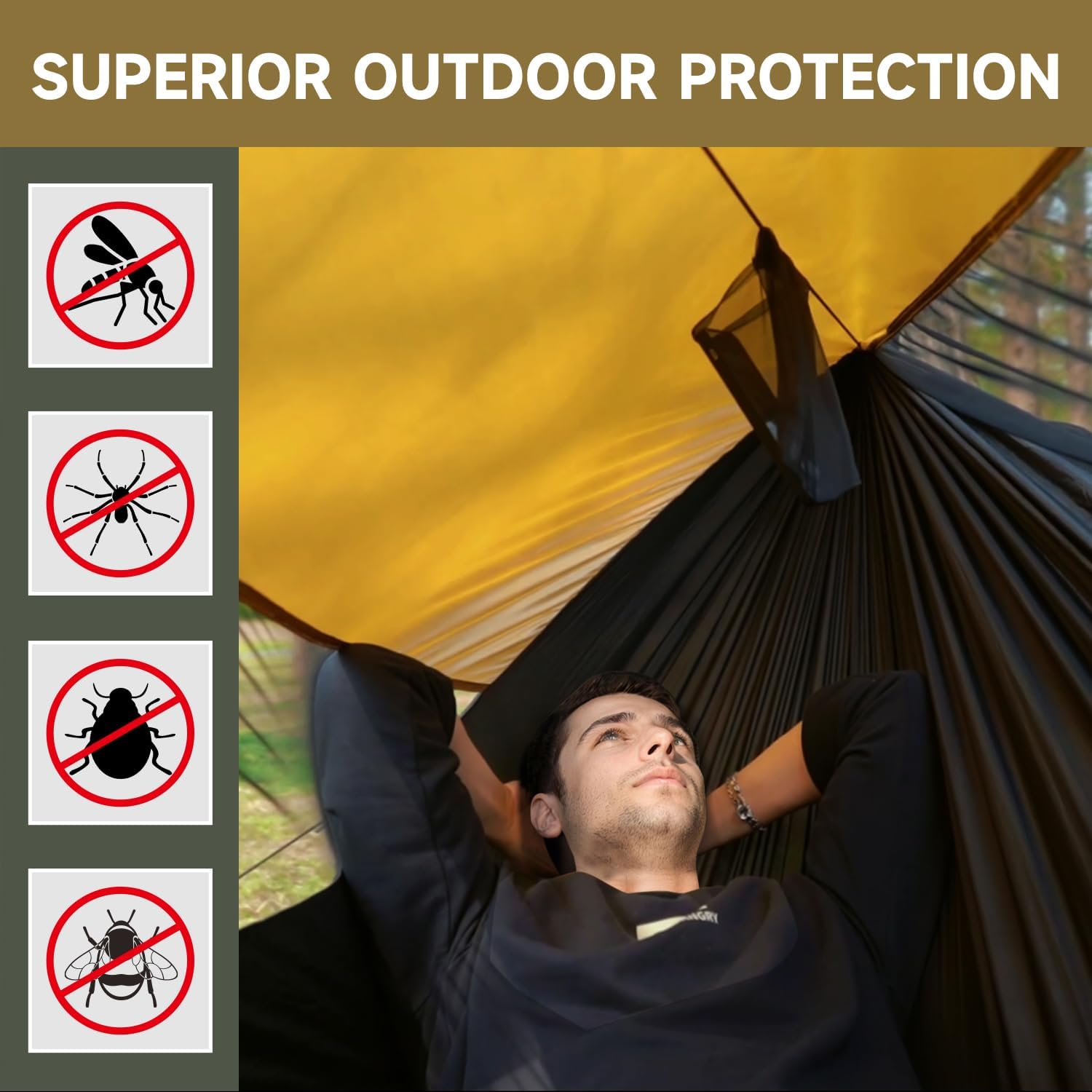 Hamaca de Acampada con Mosquitera y Quitasol, Hamacas Colgantes con Correas de Cuerda para Árboles, Hamaca de Viaje Ultra-Ligera y Portátiles para Exteriores, Senderismo y Viajes