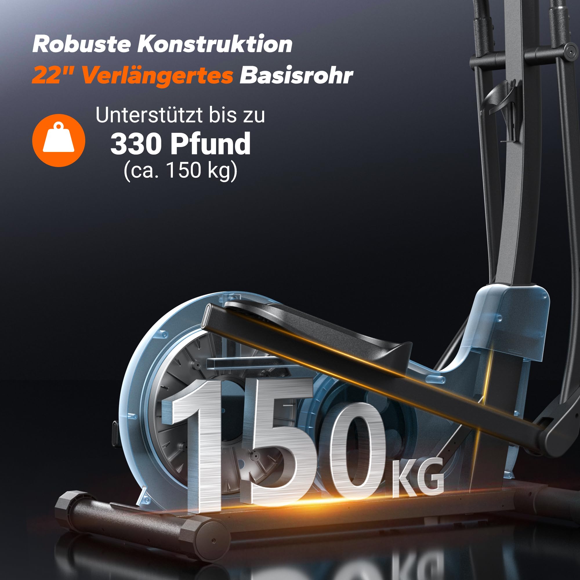 MERACH Selbstbetriebener Crosstrainer für Zuhause, 42 cm Schrittlänge, Ultraleiser Ellipsentrainer mit Magnetwiderstand, 16 Widerstandsstufen, Bluetooth, App & Pulssensor, bis 150 kg
