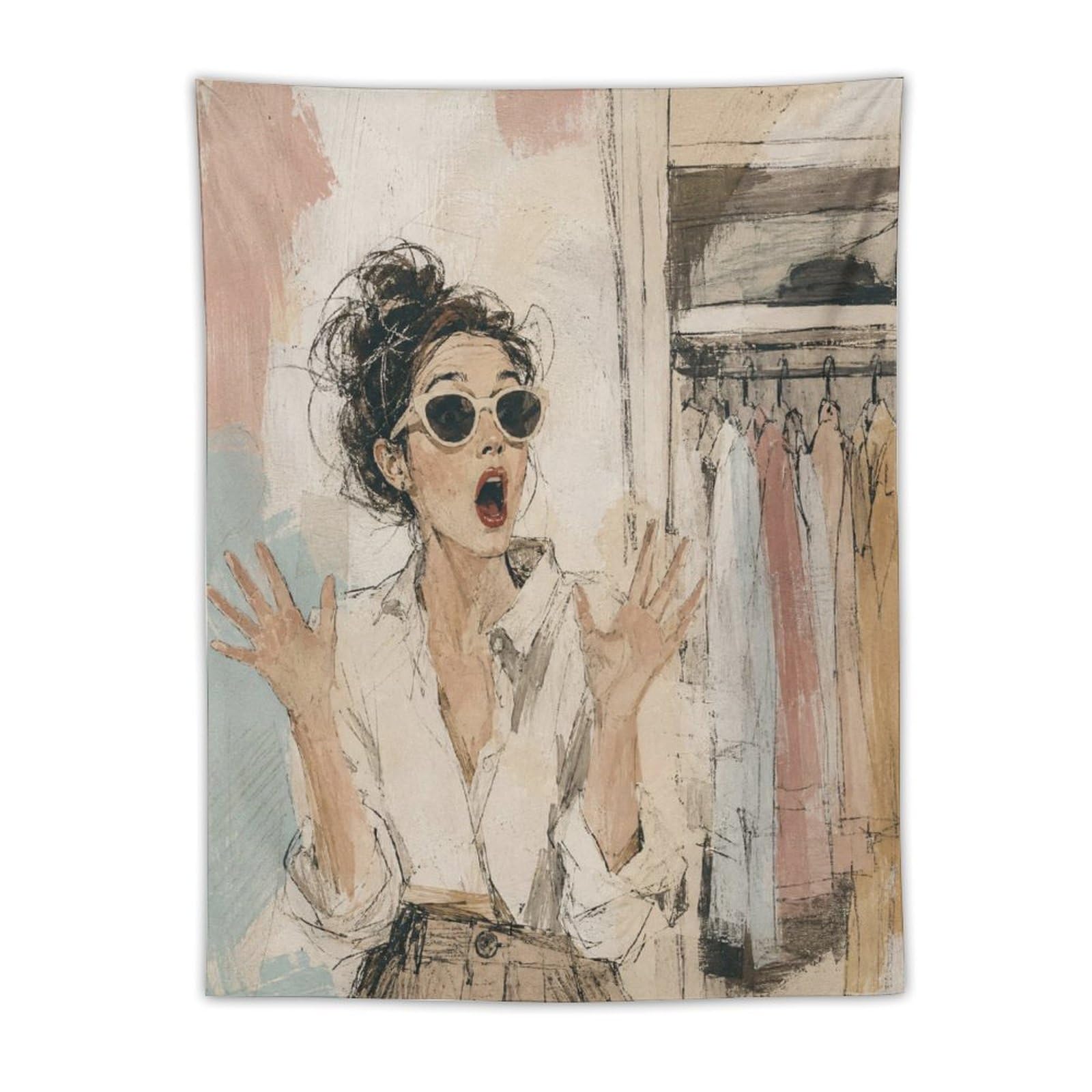 H3B8U2Y5 Surprised Fashion Woman Wall Tapestry, Watercolor, Room Divider