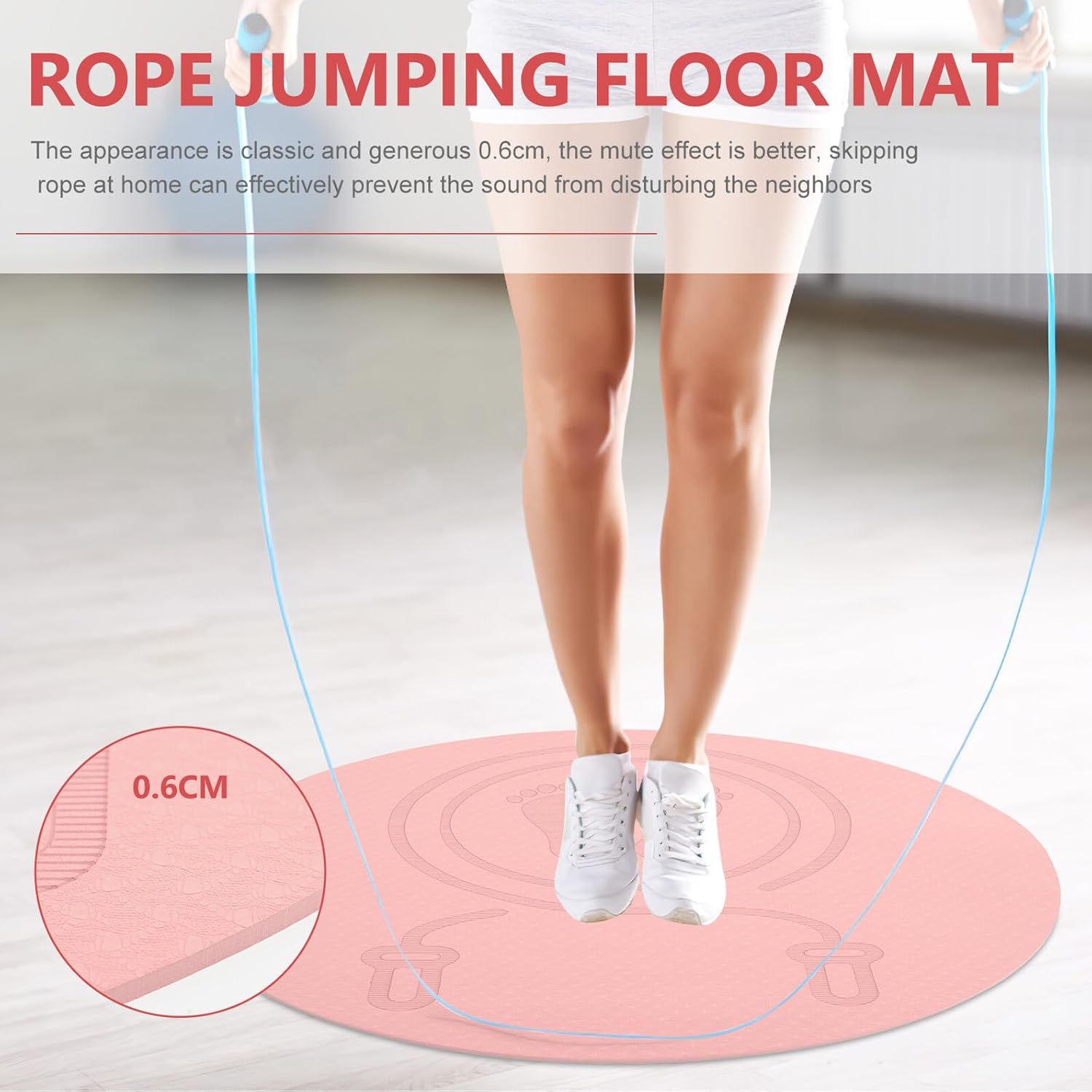 Tpe Non-slip Jump Rope Pad Pink Indoor Exercise Mat with Shock Absorption Noise Reduction for Home Fitness and Yoga Workouts