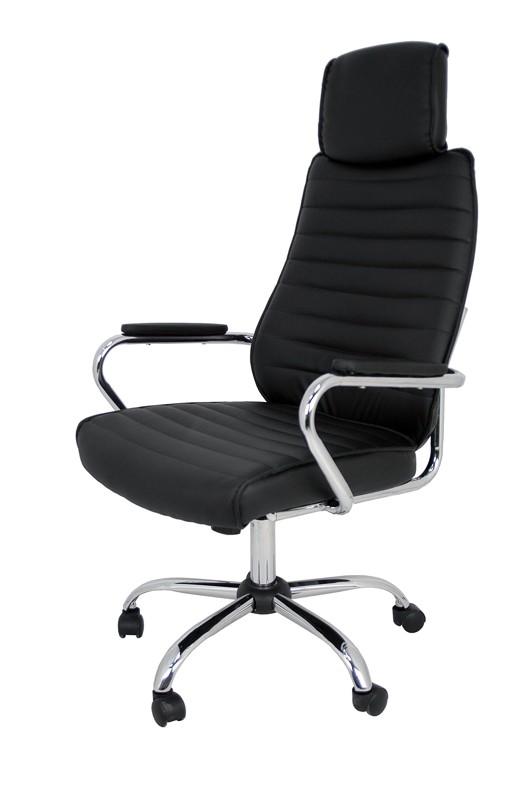 La Silla Española - Sedia da ufficio o studio in stile regista con braccioli, schienale imbottito e base cromata con ruote scorrevoli, colore nero, modello Casares, 50 x 48 x 127 cm