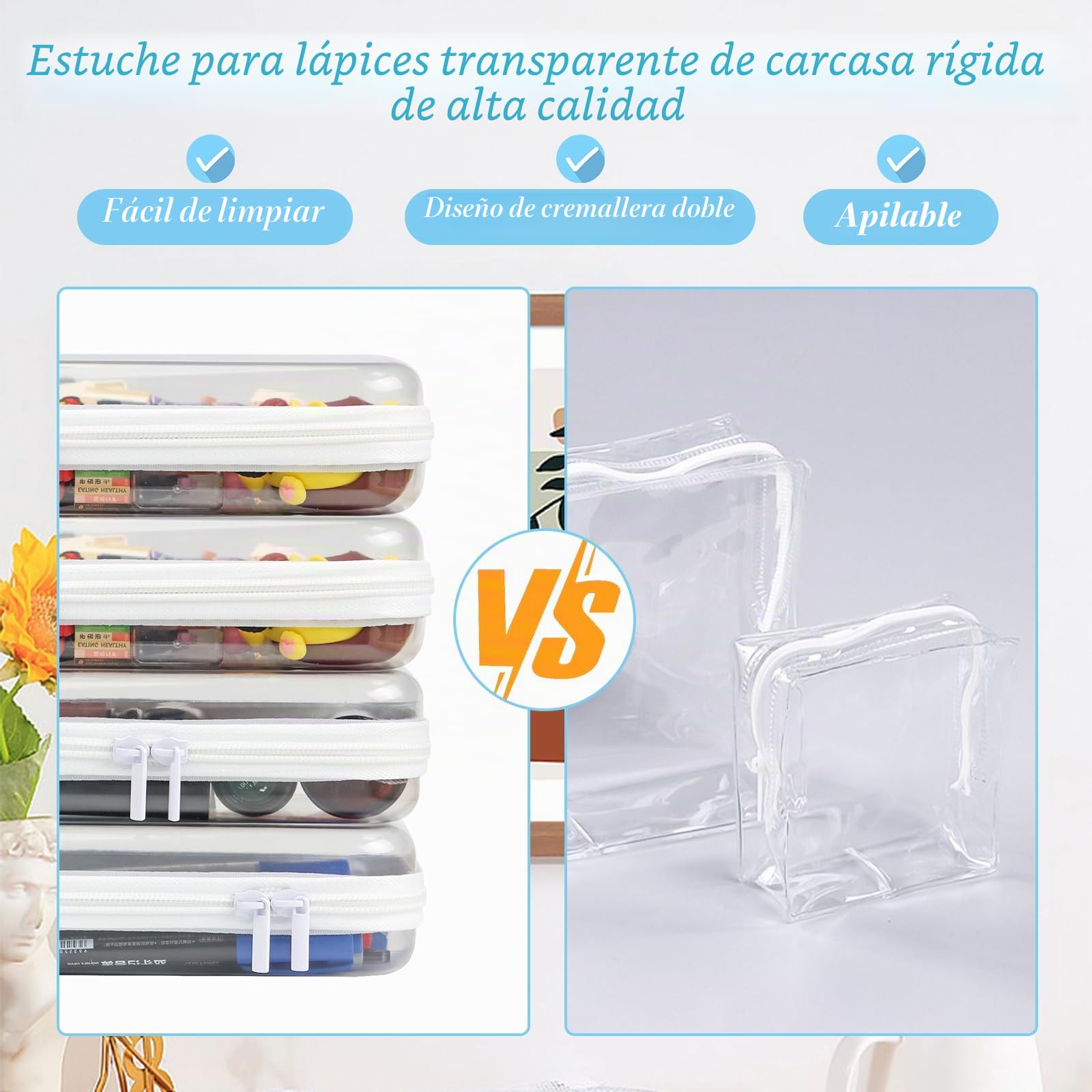 4 Neceser de Viaje Transparente con Cremallera, Estuche Rígido Impermeable con Cremallera, organizador de viaje portátil para Cosméticos, Juguetes (13 x 8.5 x 5.3cm, 19 x 10 x 5cm)