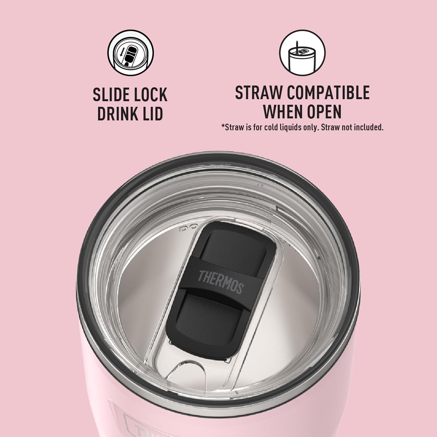 THERMOS ICON SERIES, Stainless Steel Cold Tumbler with Slide Lock, 24 Ounce, Sunset Pink - Image 4