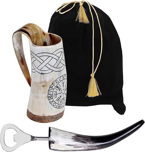 Taza de cuerno vikingo hecha a mano, 100% auténtica, taza de cuerno de buey real con bolsa de regalo, taza de cerveza, mead y café para hombre,