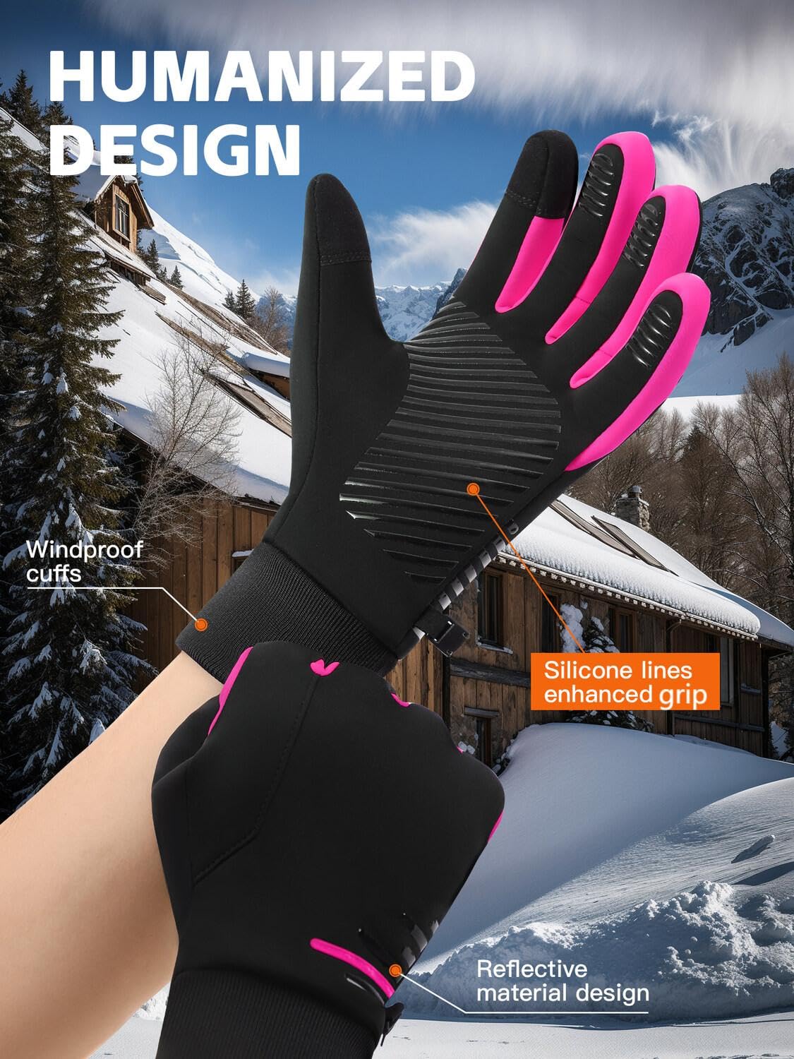 kyncilor Guanti Invernali Impermeabili Uomo,Guanti Moto Invernali Donna, Fodera Soffice, Touch Screen, Silicone Antiscivolo, Guanti Termici per Sci, Bici, Corsa