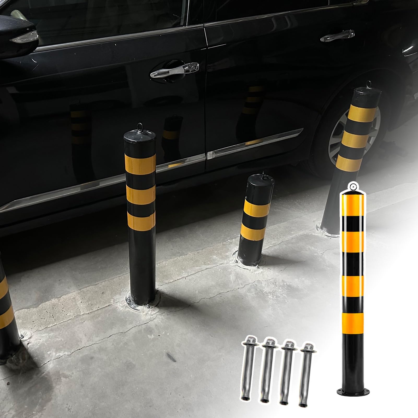 Aioneer Parking Barrier Post Cones Sturdy Thicken,4.5 Inch Diameter Steel Pipe Safety Bollard Post For Traffic Control,Driveway Barriers, Parking Poles-H100cm