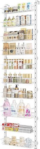 MIAOLI Organizador de despensa sobre la puerta, estante de especias ajustable de 10 niveles, organizador de condimentos colgante para cocina, baño,