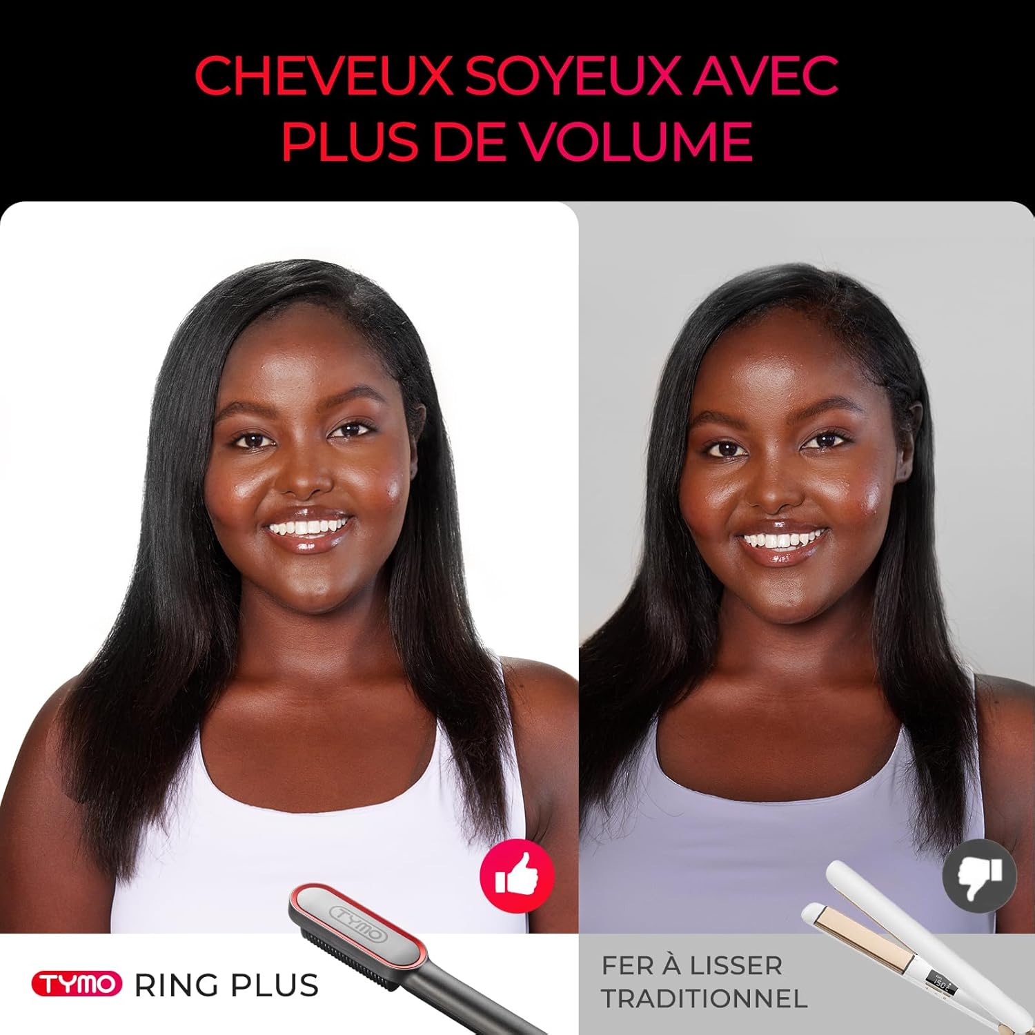 TYMO RING PLUS Brosse Lissante Cheveux 9 Températures 120-210°C, Nano-Titane & Céramique Kératine, Ions Négatifs, Écran LCD, 20s Chauffe Rapide, Double Tension - Image détaillée