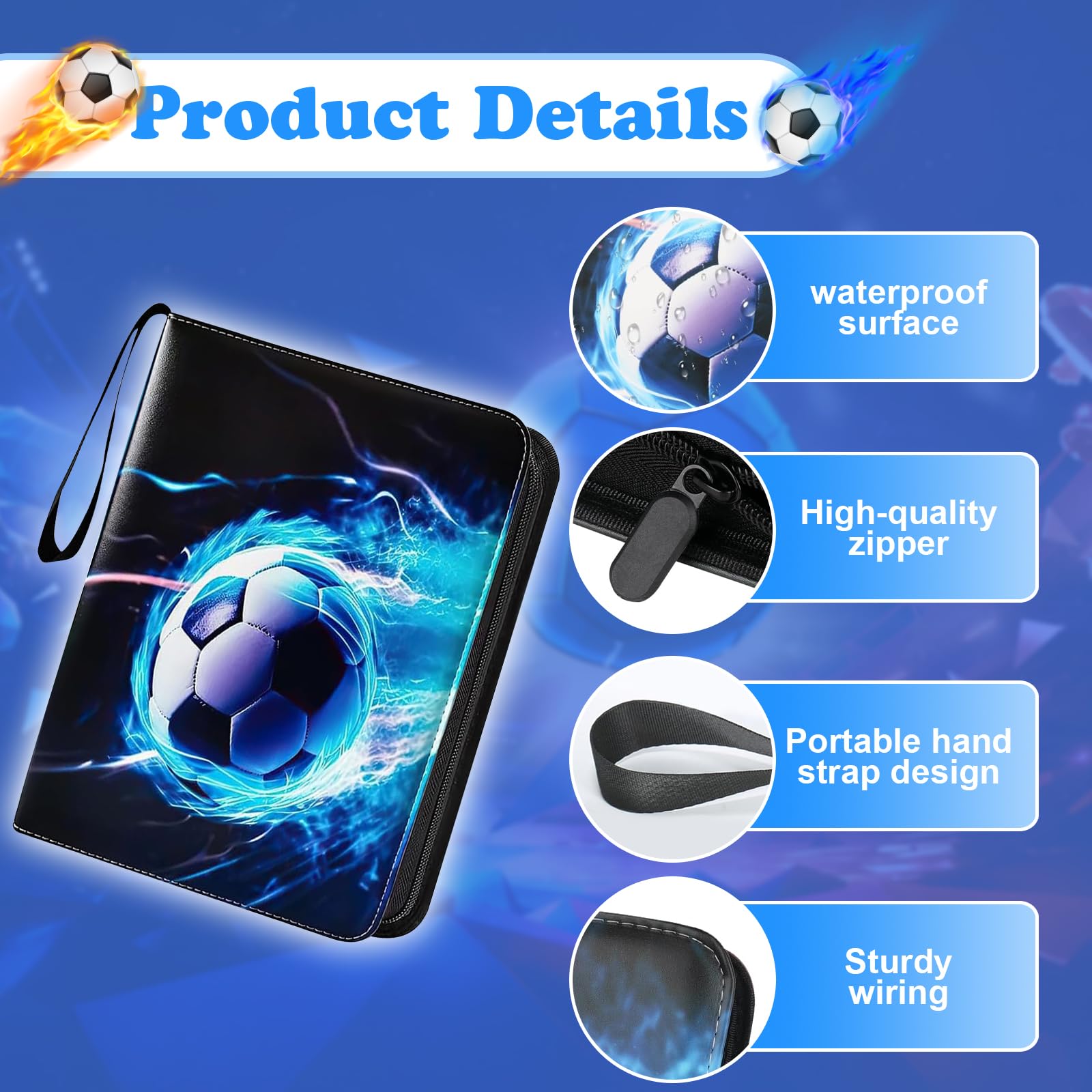 Puniama Football Card Binder, Football Card Holder Book, 50 Page 400 Pockets Football Cards with Zipper and Handle Strap, Football Card Holder Album with Removable Sleeves, Football Card Folder - Image 3