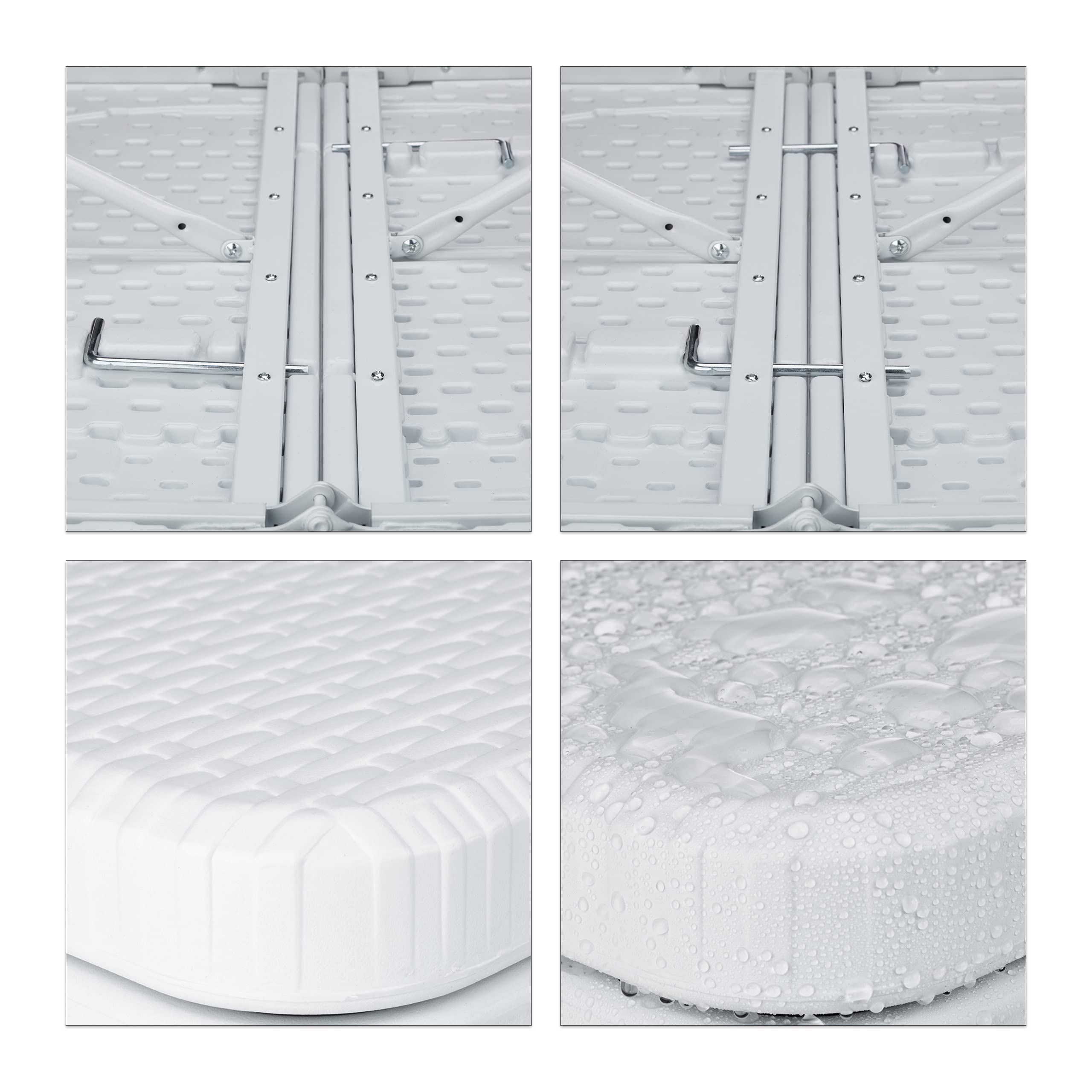 Relaxdays Tavolo da Giardino Pieghevole, Tavolino da Campeggio Picnic, con Maniglia, H x L x P 72x178x74 cm, Bianco