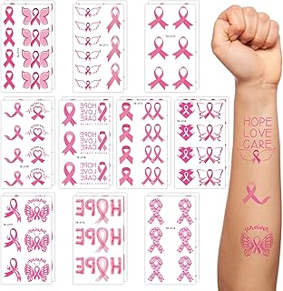 Breast Cancer Temporary Tattoos, 20PCS Pink Breast Cancer Ribbon Fake Tattoos, Breast Cancer Awareness Temporary Tattoos For Women, Waterproof Temporary Tattoo, Breast Cancer Decorations Pink Tattoo Sticker