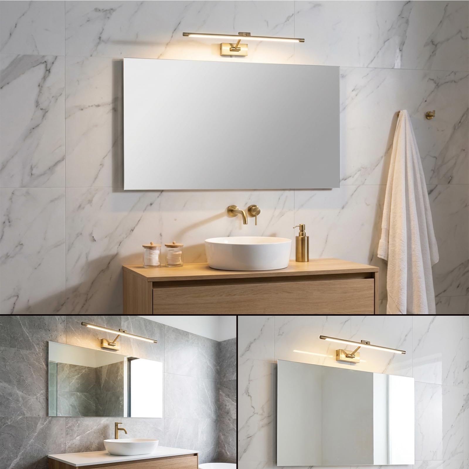 Alpinaluz Aplique LED Cobre Envejecido 48 cm 10W Luz Blanca Cálida 2700K MIRO Brazo Articulado Orientable Iluminación para Cuadros y Espejos Acabado Dorado Cepillado con Driver KGP