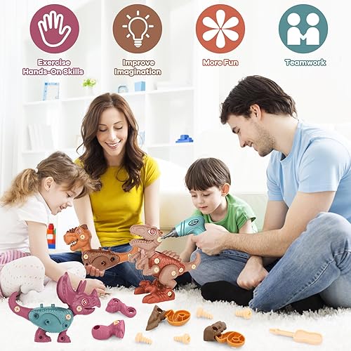 Miniatura 2 de Laradola Juguetes de dinosaurio para niños de 3, 4, 5, 6, 7, 8 años, niños y niñas, desarmable, construcción STEM con taladro eléctrico, regalos