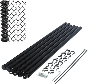 ALEKO Chain Link Fence Kit - 4x50 ft. | 7 AWG| Black Coated KITCLFB7G4X50 | Complete post mesh and hardware set, rust-resistant zinc coating, secures yards and pets, weather-durable, easy to install