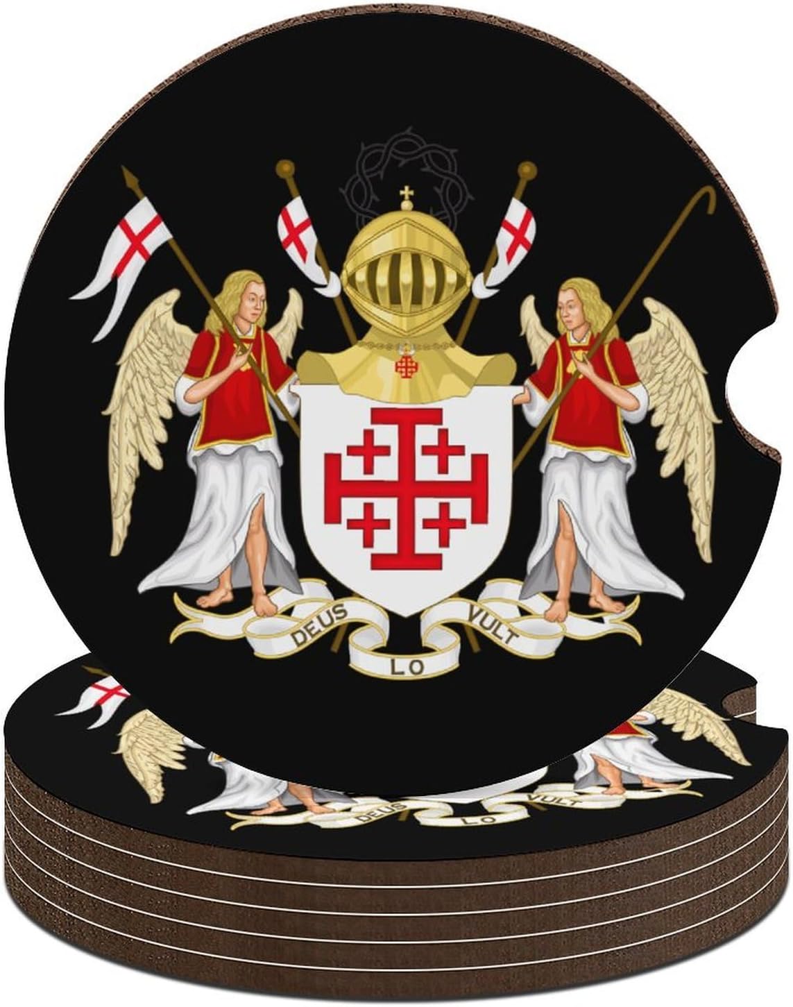 Order of The Holy Sepulchre Cute Car Coasters 2.56 Inch Absorbent Cup Holder for Drinks Auto Interior Accessories