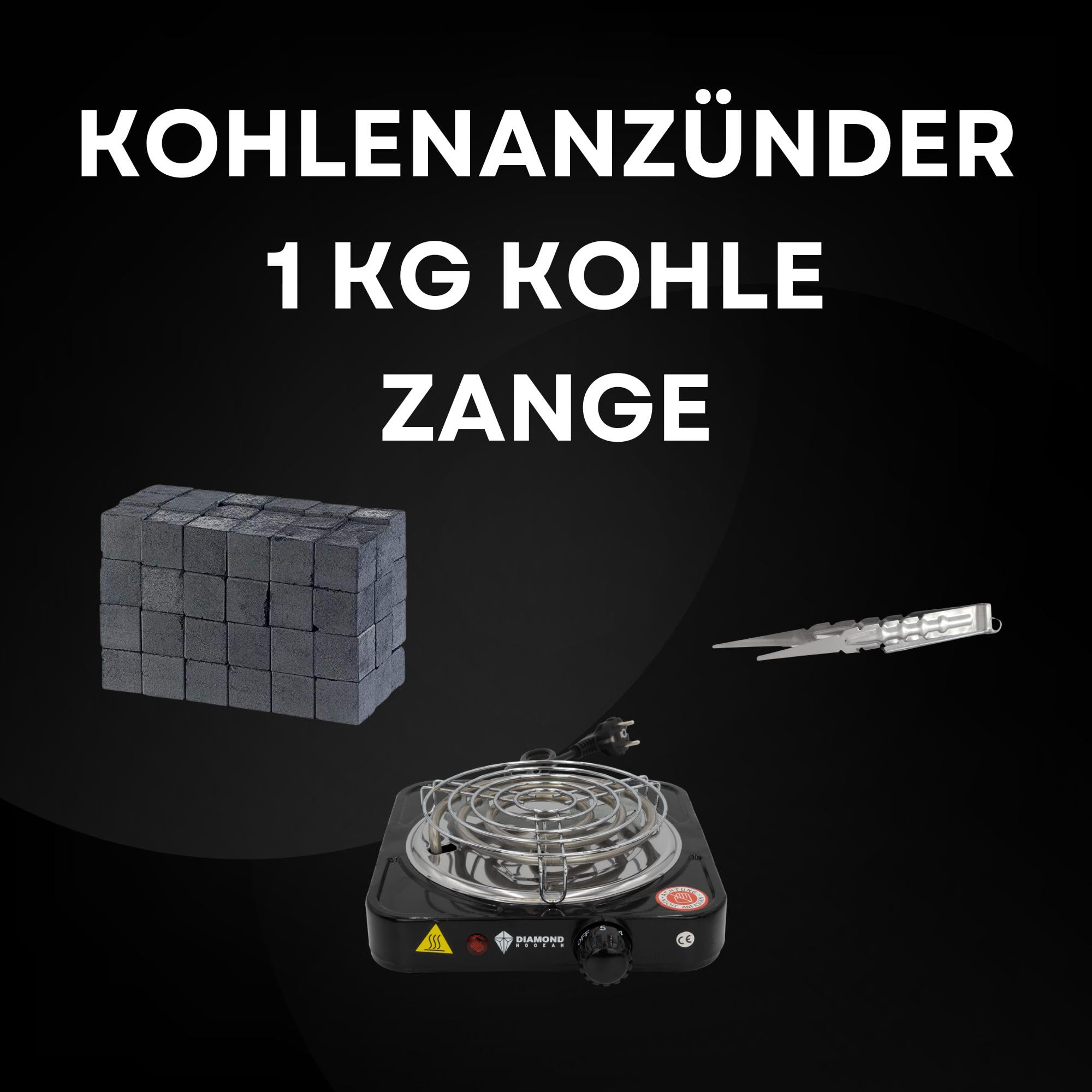 Diamond Hookah® Premium Centenary Shisha Set, Wasserpfeife Shisha Edelstahl im Komplettset, Kohlenanzünder 1000 Watt, 1Kg Kohle, Molassefänger, Mundstücke, Space Ring, Led (Centenary 12.0 BLK)