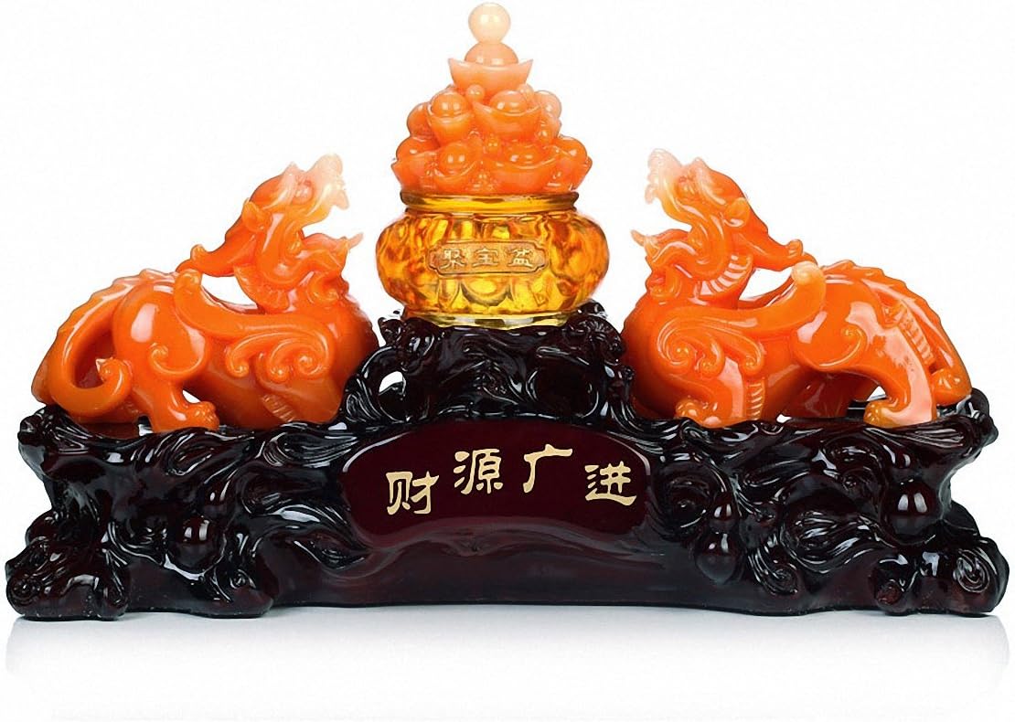 Large Size Feng Shui Pi Yao/Pi Xiu and Treasure Basin Wealth Porsperity Figurine, Best Housewarming Congratulatory Decor (Normal Size)