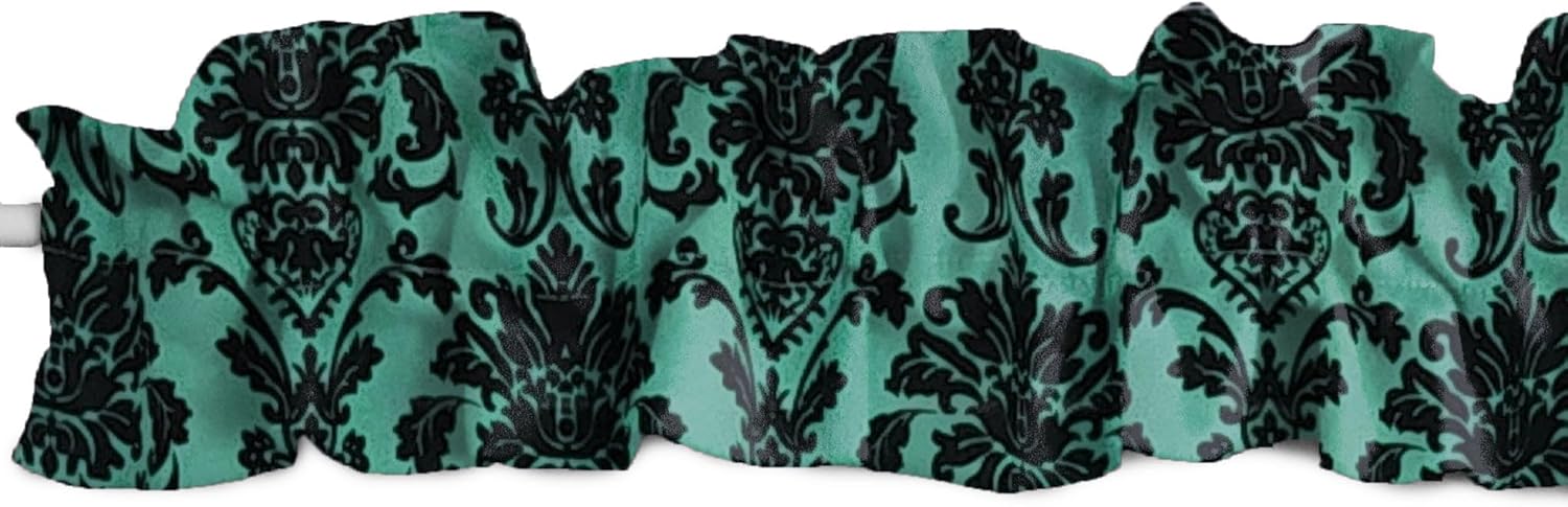 lovemyfabric Poplin Damask Floral Curtain Sleeve Topper with Top and Bottom Ruffles/Home Decor Window Treatment (58" Wide x 5" Tall, Green Teal)