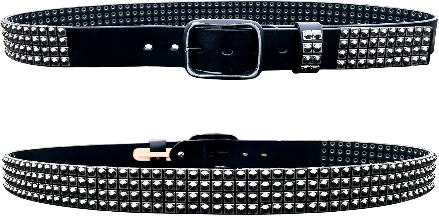 Mens Full Grain Leather Belt Studded Belts for Men Jeans Casual 1 1/2" Wide Wide