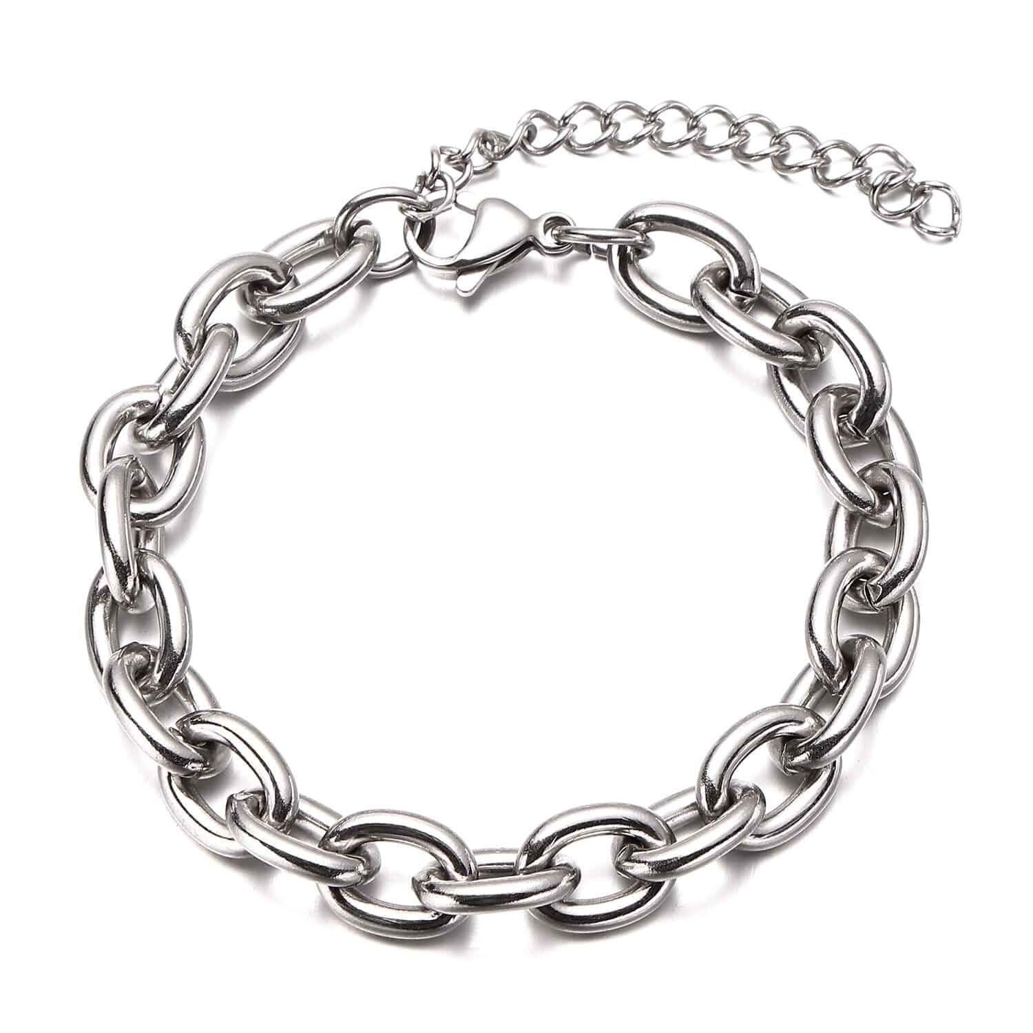 WangGao Stainless Steel Cable Chain Chunky Bracelet for Women Men Chunky Cable Chain Link, Wide Curb Link, Adjustable Chain, For Women Men Unisex Adults