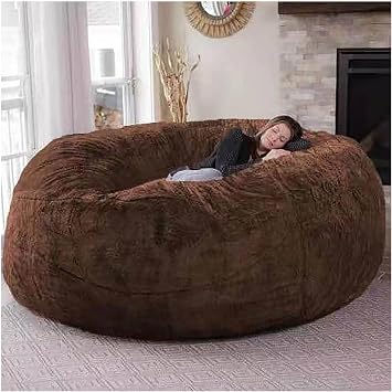 Giant Fur Bean Bag Chair for Adult Living Room Furniture Big Round Soft Fluffy Faux Fur BeanBag No Padding Lazy Sofa Bed Cover  Dark Brown7ft
