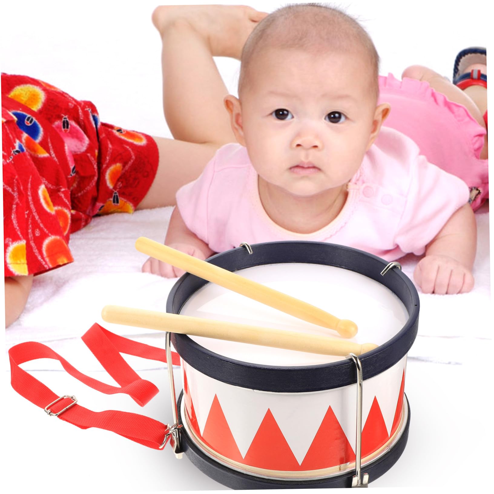 Instrumento de Percusión Infantil y Fortalecer la Relación Familiar para Entrenar el Oído Color Caja de Tambo Pequeño Rojo de Madera y Metal