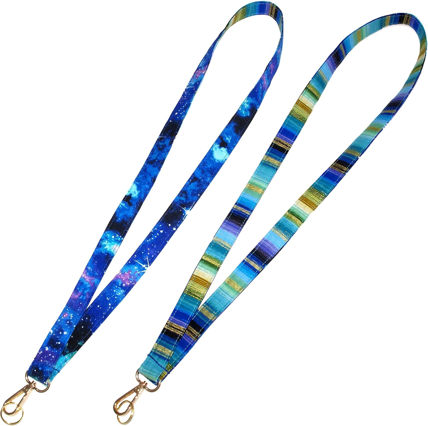 Reversible Neck Lanyard - Galaxy Print ID Badge Holder - Key Strap - Blue and Purple Cosmos Print With Stars & Sky - 3/4 Inch Wide x 36 Inch Length - Gold Swivel Clip - Handmade
