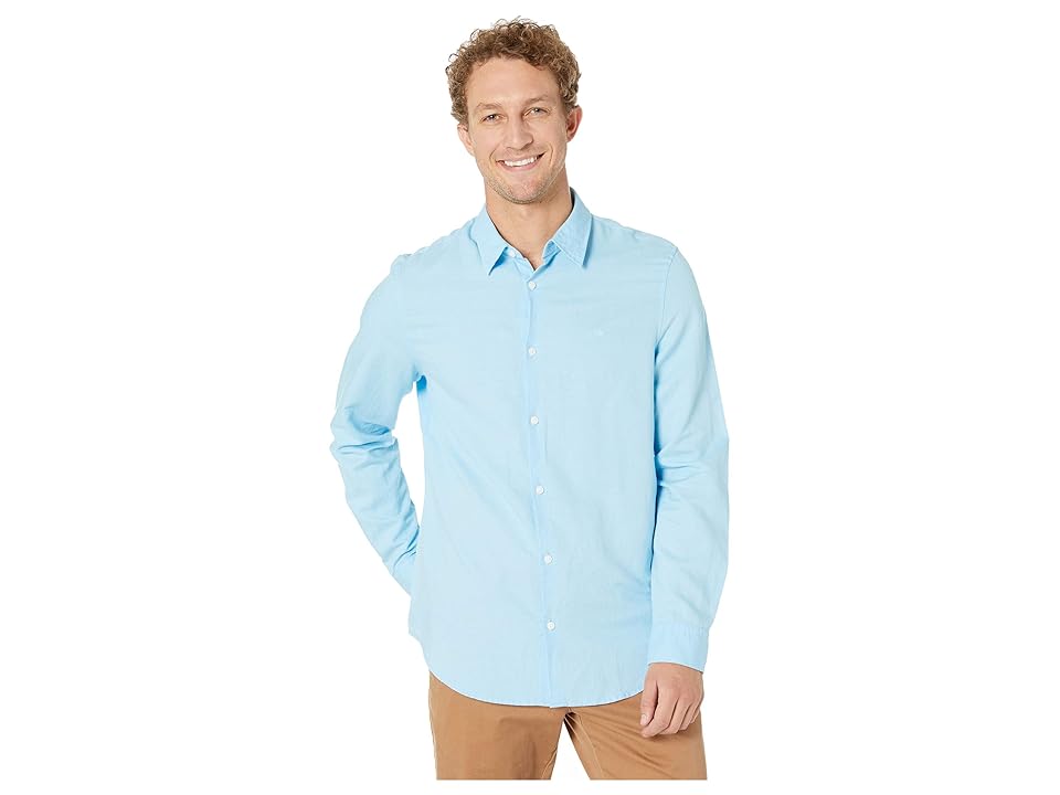 

Calvin Klein Long Sleeve Cotton Linen Button Down Shirt (Sea Breeze) Men's Clothing