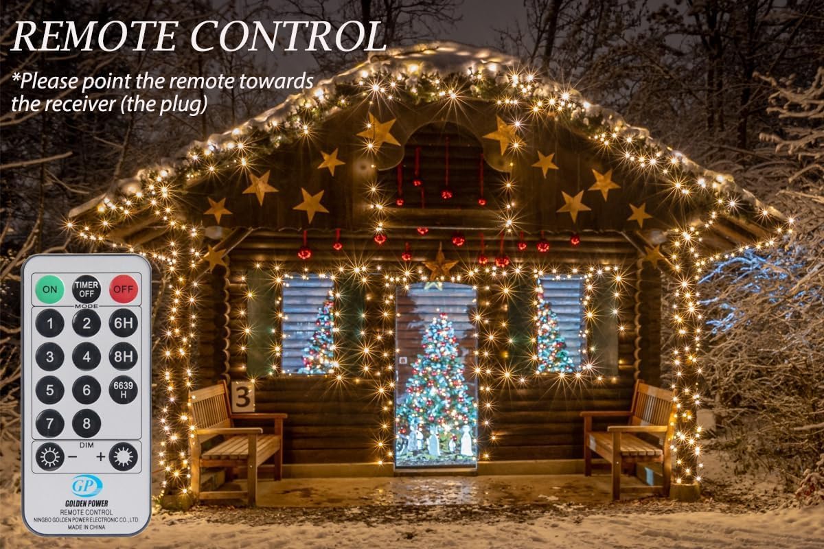 Solhice 200ft Christmas String Lights Outside with Remote, 600 LED Waterproof Twinkle Lights, Plug in Fairy Light for Outdoor Indoor Garden Decor, Warm White, Dark Green Wire