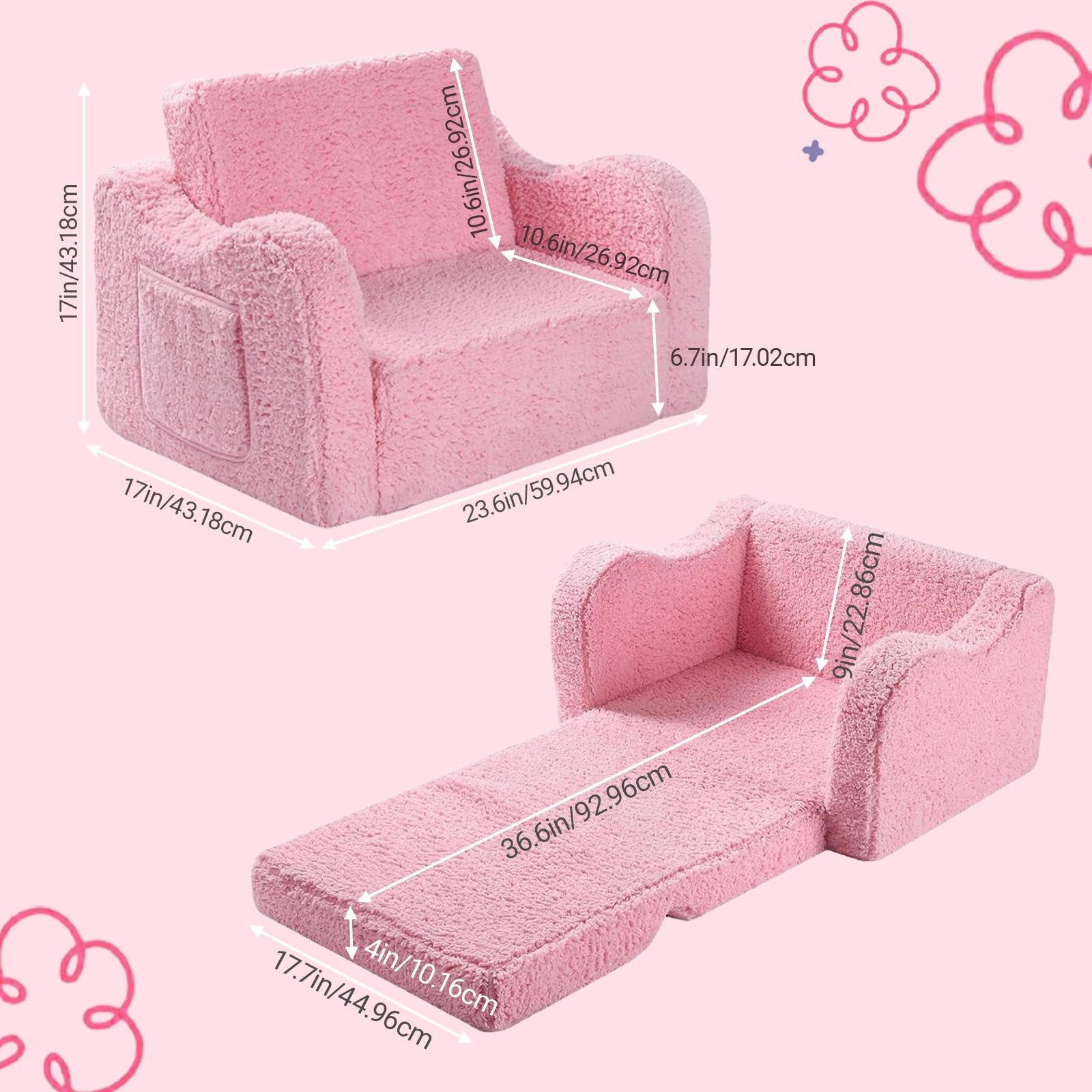 Canape Enfant 2-en-1, Canapé Convertible Enfant, Canapés pour Enfants avec Housse Amovible pour Filles et Garçons