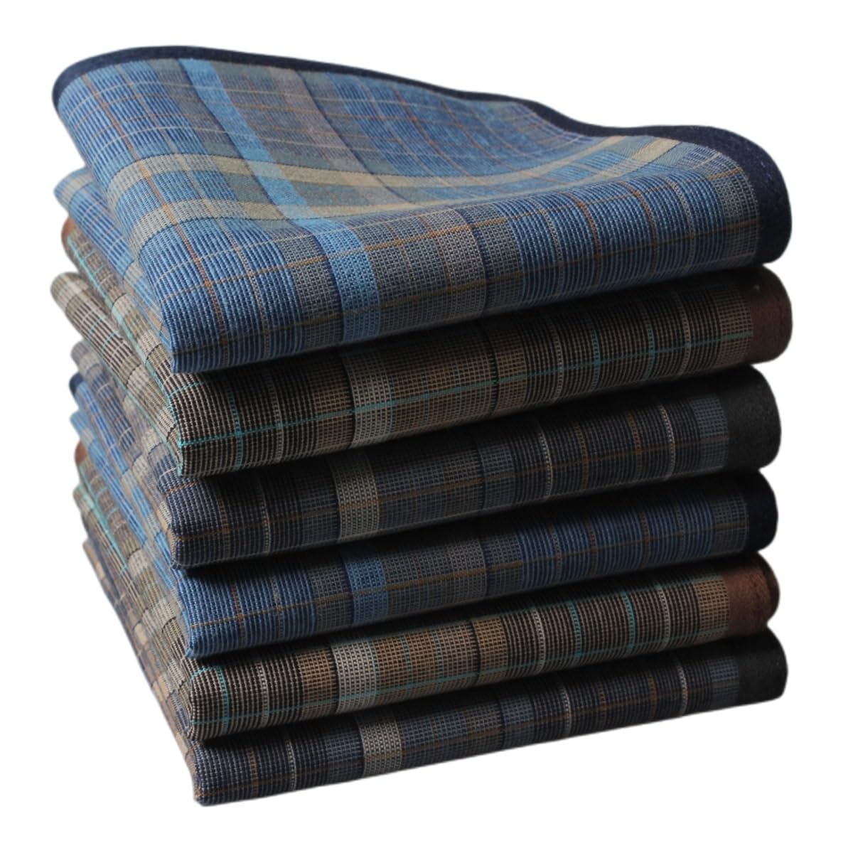 6 Pack Square Plaid Stripe15.7in Squares Men's striped cloth handkerchief Dark Grid Mixed Classic Pocket Vintage Business Checked Multicolor Gentleman Pocket