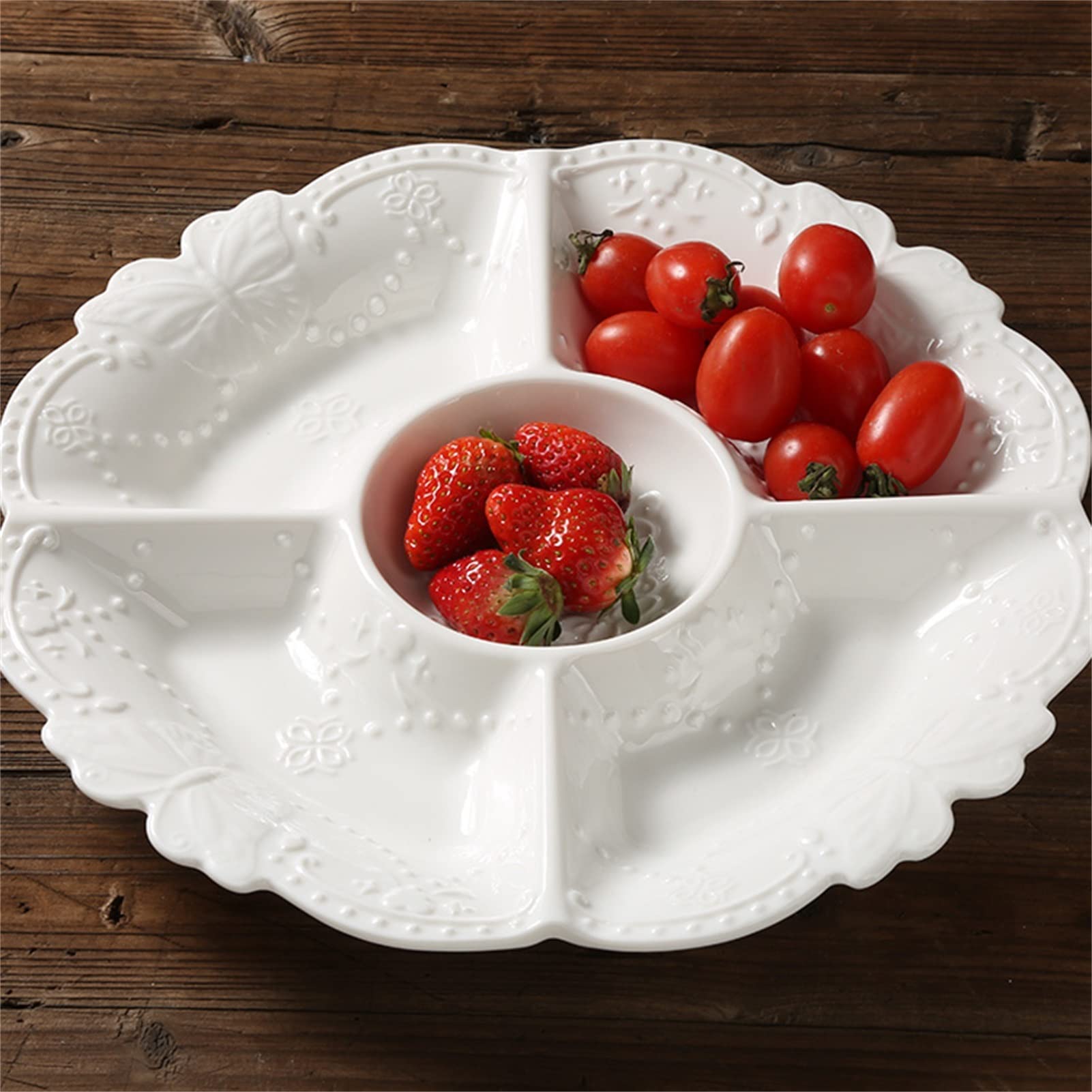 Meiiron Assiettes divisées, Bol de Fruits Blancs Assiettes diététiques Assiettes divisées à 3 Compartiments - Motif en Relief