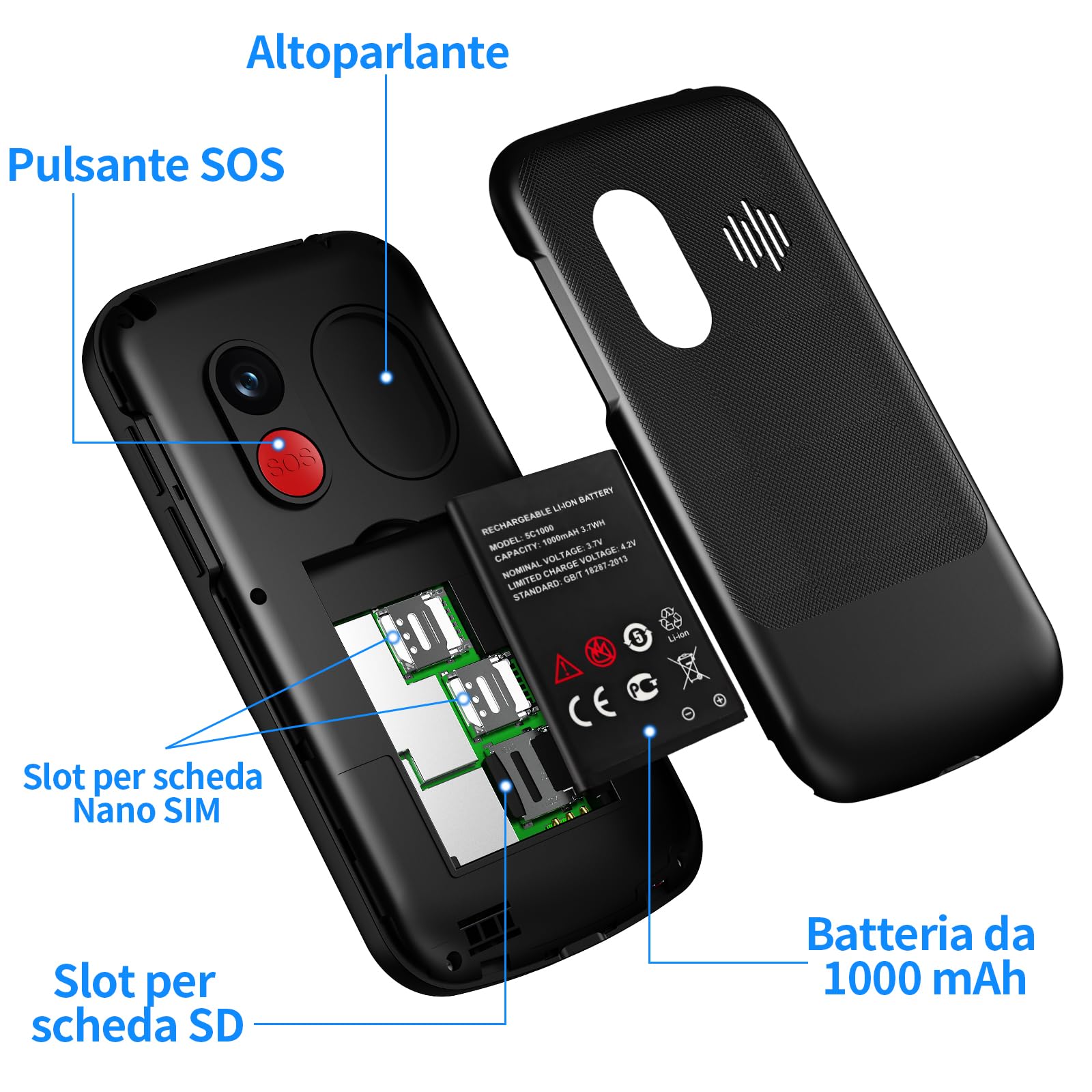 4G Telefono Cellulare per Anziani con Tasti Grandi, Ampio Display IPS da 2,4", Telefoni per Persone Anziane Facile da Usare, Doppio Slot per Nano SIM, Funzione SOS, Chiamata Rapida,Base di Ricarica