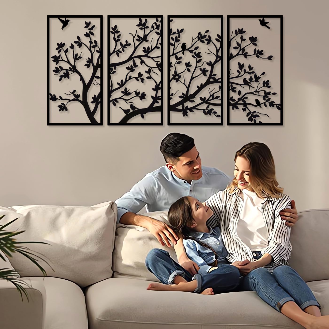 Luccyle Art mural en métal, arbre de vie, 4 panneaux, vie des arbres, art mural en métal, pour cadeau, jardin, maison, chambre à coucher, salon (60 x 30 cm)