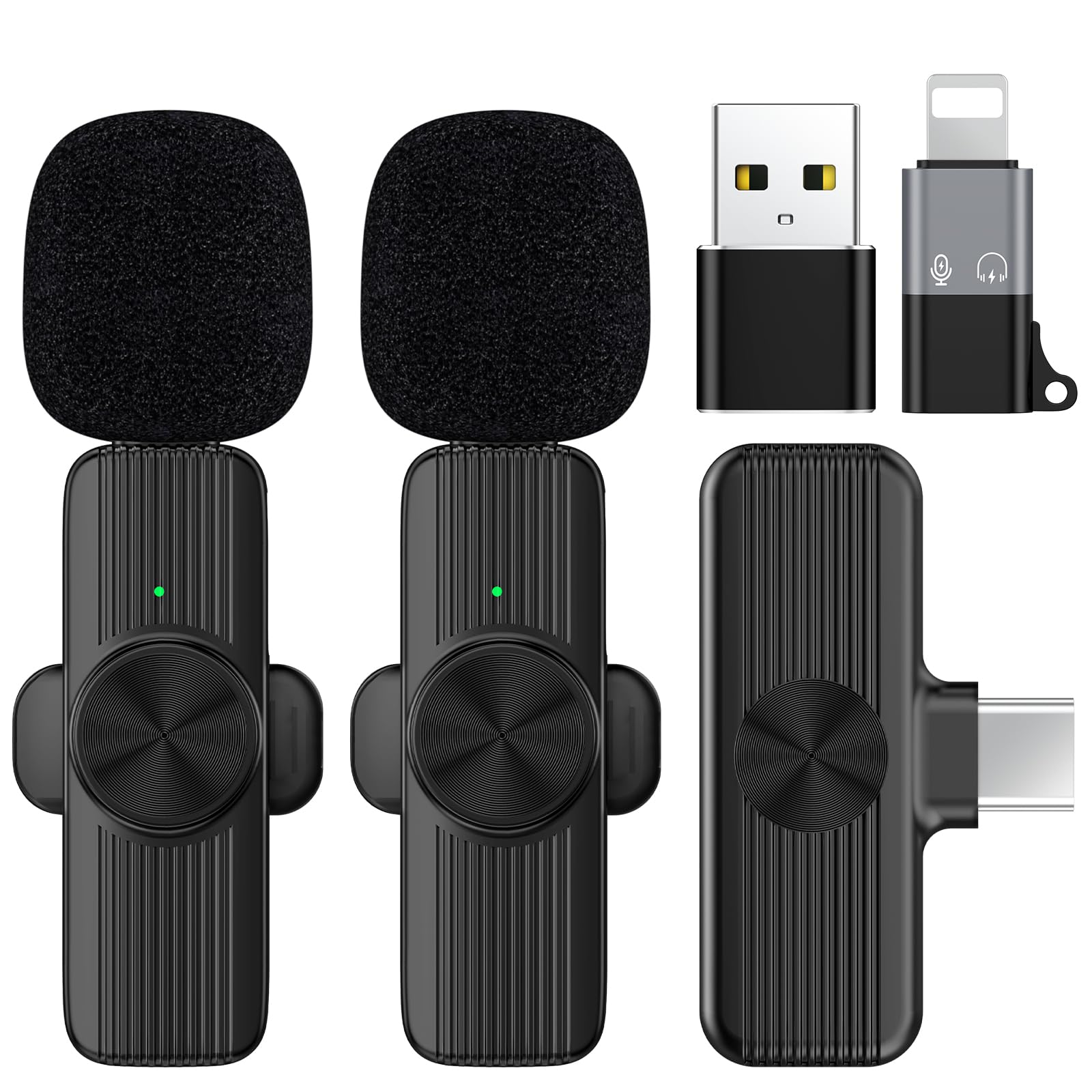 RoyAroma2Pcs Wireless Lavalier Microphone Compatible with Android Phone/iPhone/iPad/Laptop, Plug-Play Lapel Clip-On Mini Mic with Noise Reduction for Vlog Interview YouTube 65ft