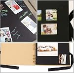 2 PCS 10 x 10 Inch 100 Pages DIY Scrapbook Album, Brown Hardcover Black Paper Spiral Scrapbook Journal with Ribbon and Corner Stickers, Blank Photo Album Bulk for Anniversary Birthday Wedding