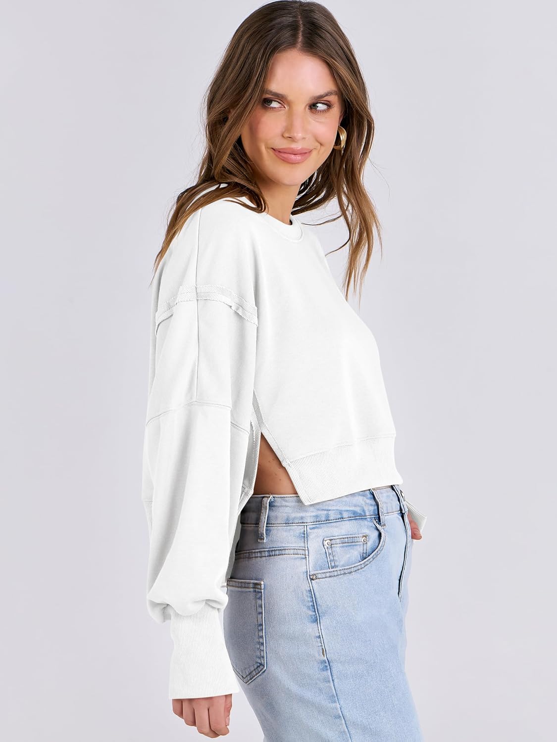 ANRABESS Womens Cropped Sweatshirts Oversized Crewneck Long Sleeve Tops 2026 Spring Winter Loose Pullover Teen Girls Clothes - Image 3