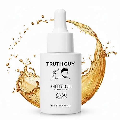 Truth Guy GHK-CU - Suero de péptido de cobre antienvejecimiento para el crecimiento de la piel y el cabello, con carbono 60 para cabello más