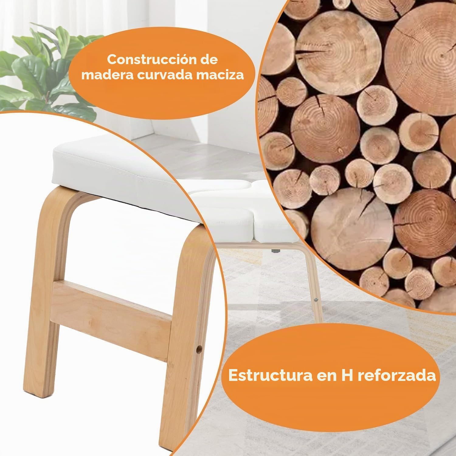 Silla de Yoga, Silla de Inversión, Banco Parada de Cabeza Sirsasana, Taburete de Yoga para Entrenamiento de Equilibrio y Alivie la Fatiga (Blanco)