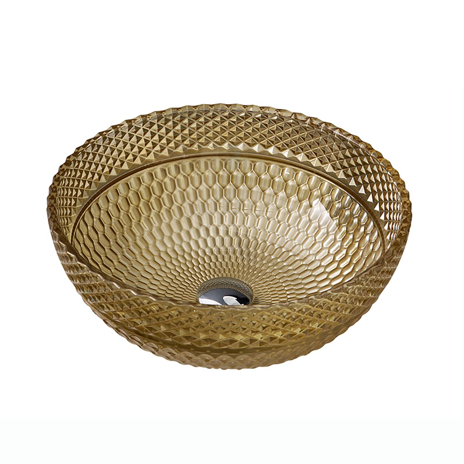 TIANQIHAO Glass Vessel Sink Round Bathroom Yellow Artistic Bowl Countertop Vanity With Pop Up Drain, Mounting Ring