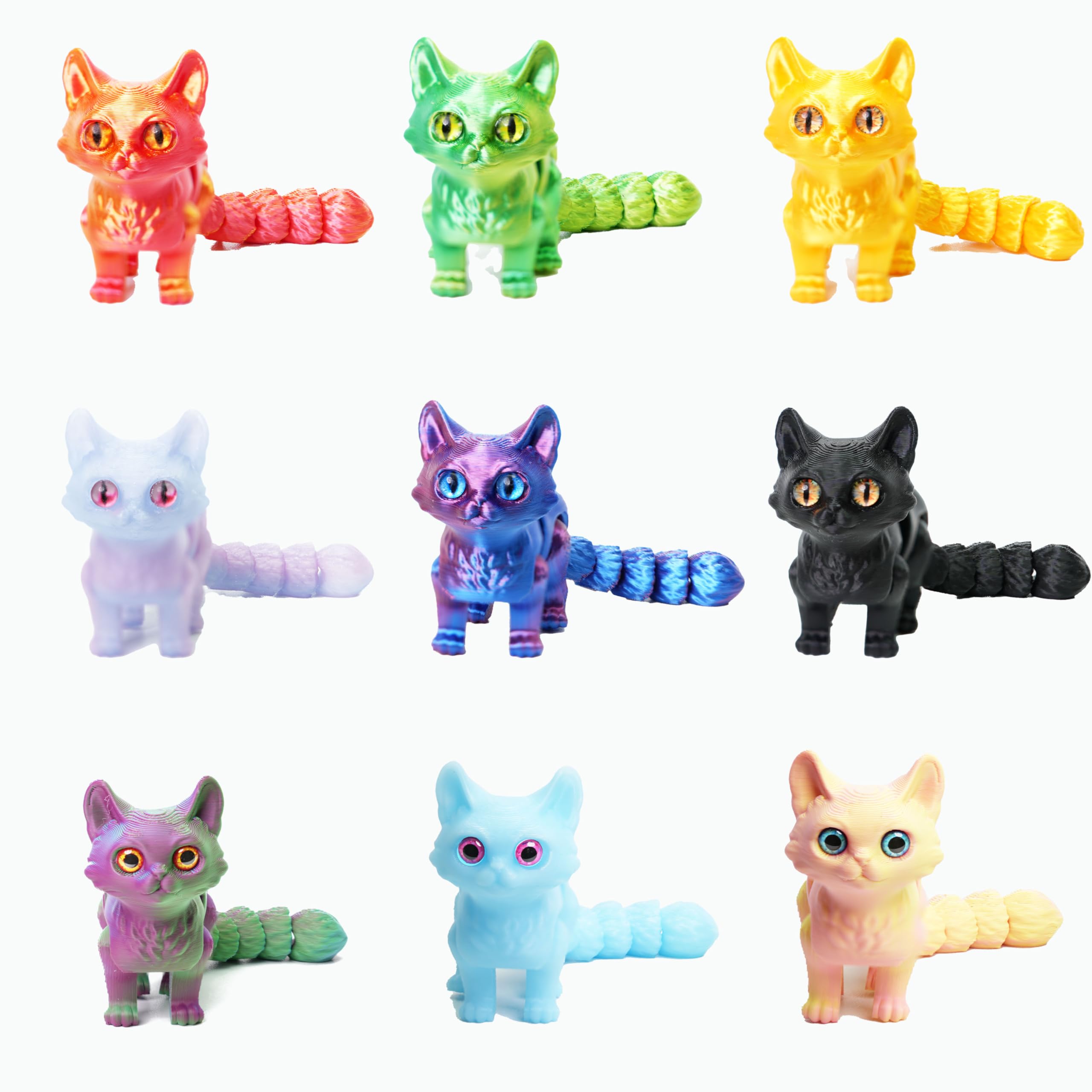 Collezione di gatti stampati in 3D con articolazioni mobili, figurine di gattino stampate in 3D, giocattoli da scrivania in miniatura Kawaii, giocattoli da scrivania per piccoli animali per riempitivi