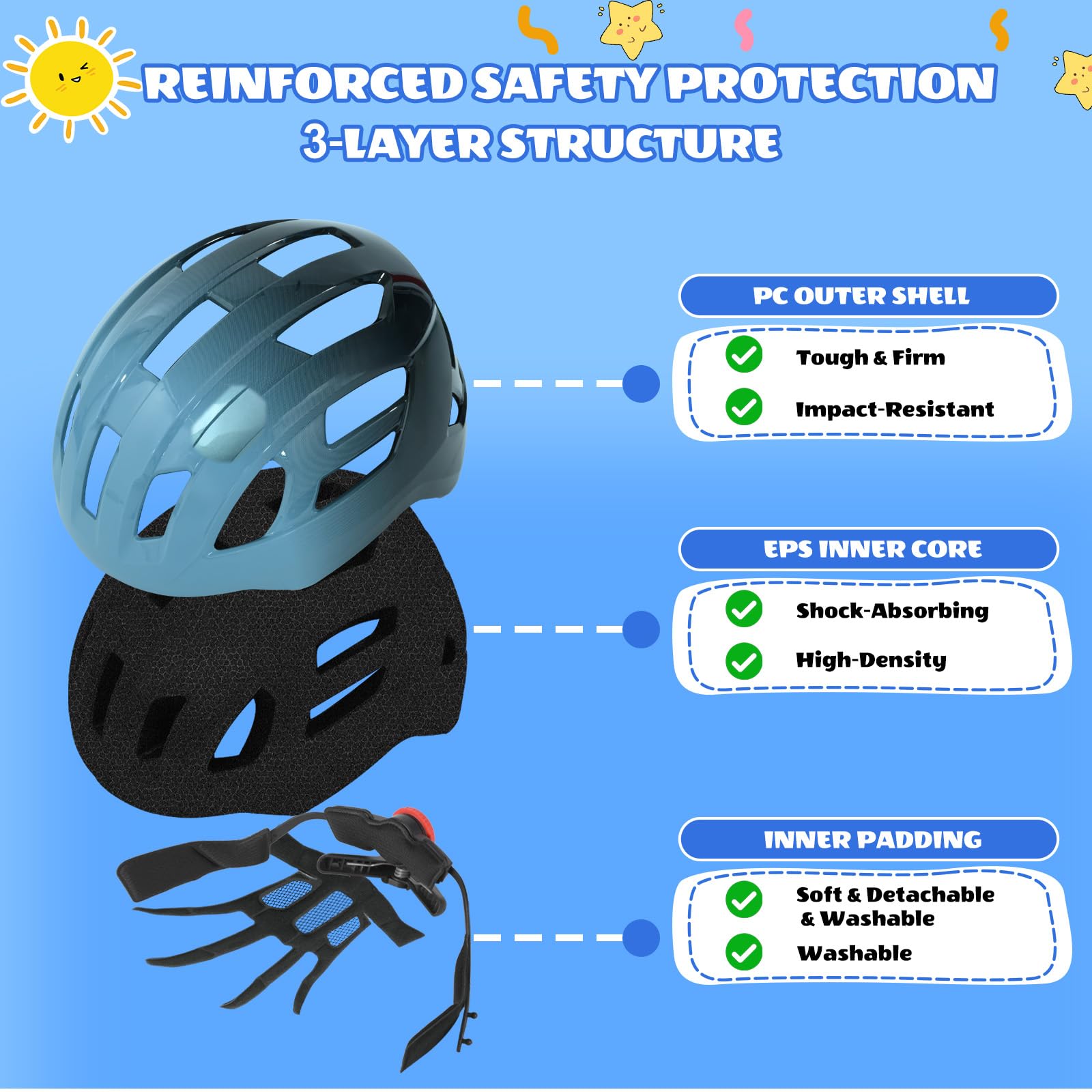 Casque de Vélo Réglable pour Enfants Garçons et Filles, avec Feu Arrière Sécuritaire Rechargeable, dégradé de Couleurs et légèr Casque pour Multisports