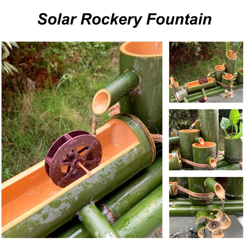 Kit fai da te per pompa solare dell'acqua, fontana zen in bambù, fontana decorativa per il paesaggio, flusso d'acqua multidirezionale per prato, giardino, cortile(70CM)