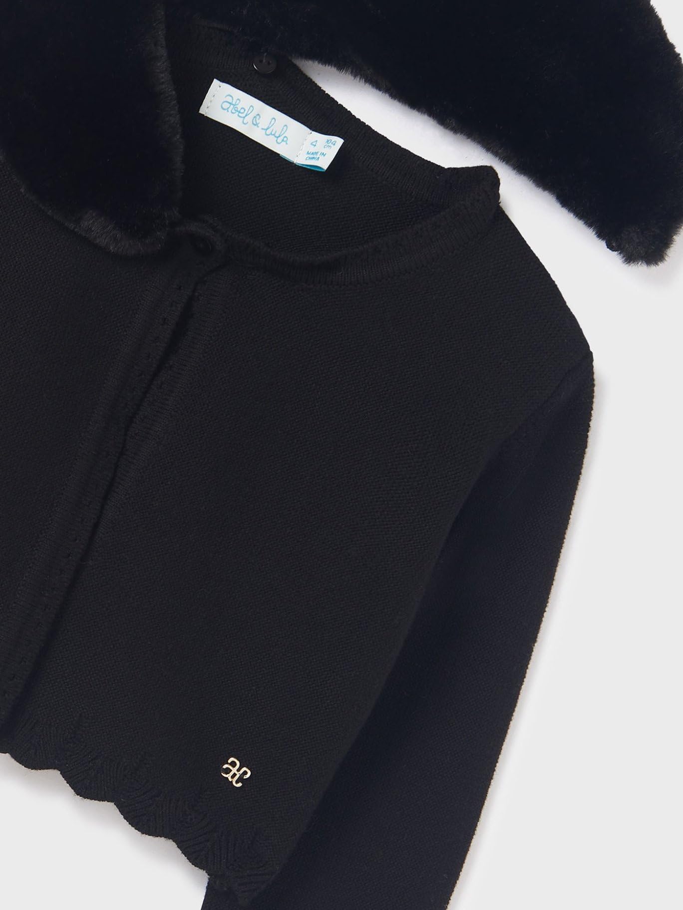 Abel & Lula Cardigan Tricot Colletto pell per Bambine e Ragazze Nero 5 Anni (110cm)
