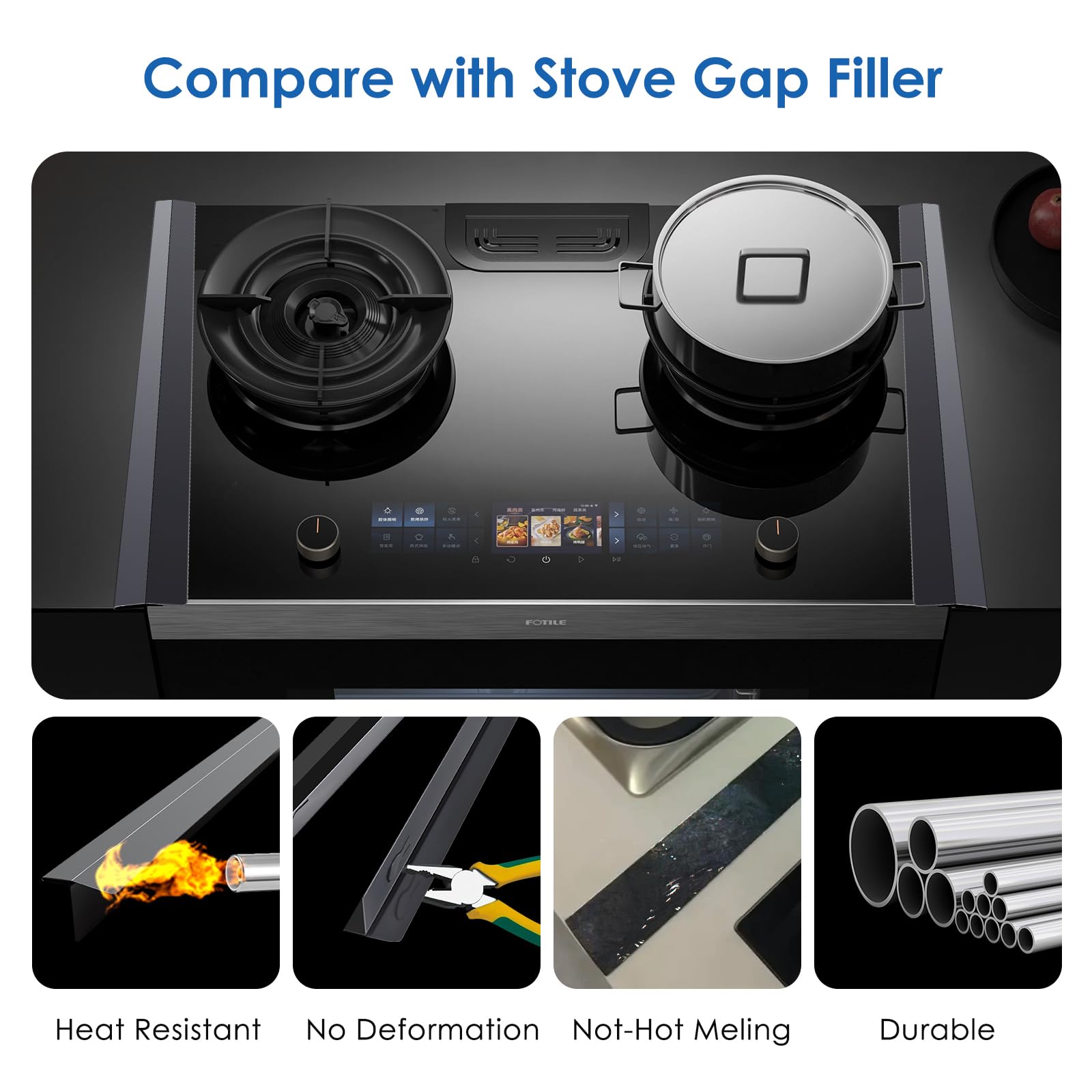 2 Pack Stove Gap Covers,Stove Gap Covers Stainless Steel,Gap Filler for Stove and Counter,Heat Resistant Oven Gap Filler,Adjustable Length 13.8" to 27.5" (T Shape) - 3