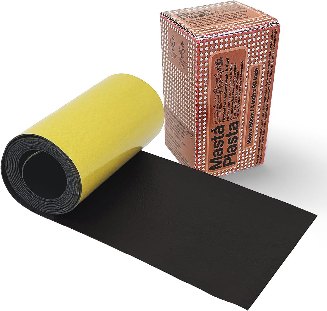 The Original All-in-One Leather Repair Kit by MastaPlasta. Self Adhesive Leather Repair Patch for Sofas - Black 150 x 10 cm (60 x 4in). Easy Upholstery-Quality Leather Repair for Car Seats & DIY