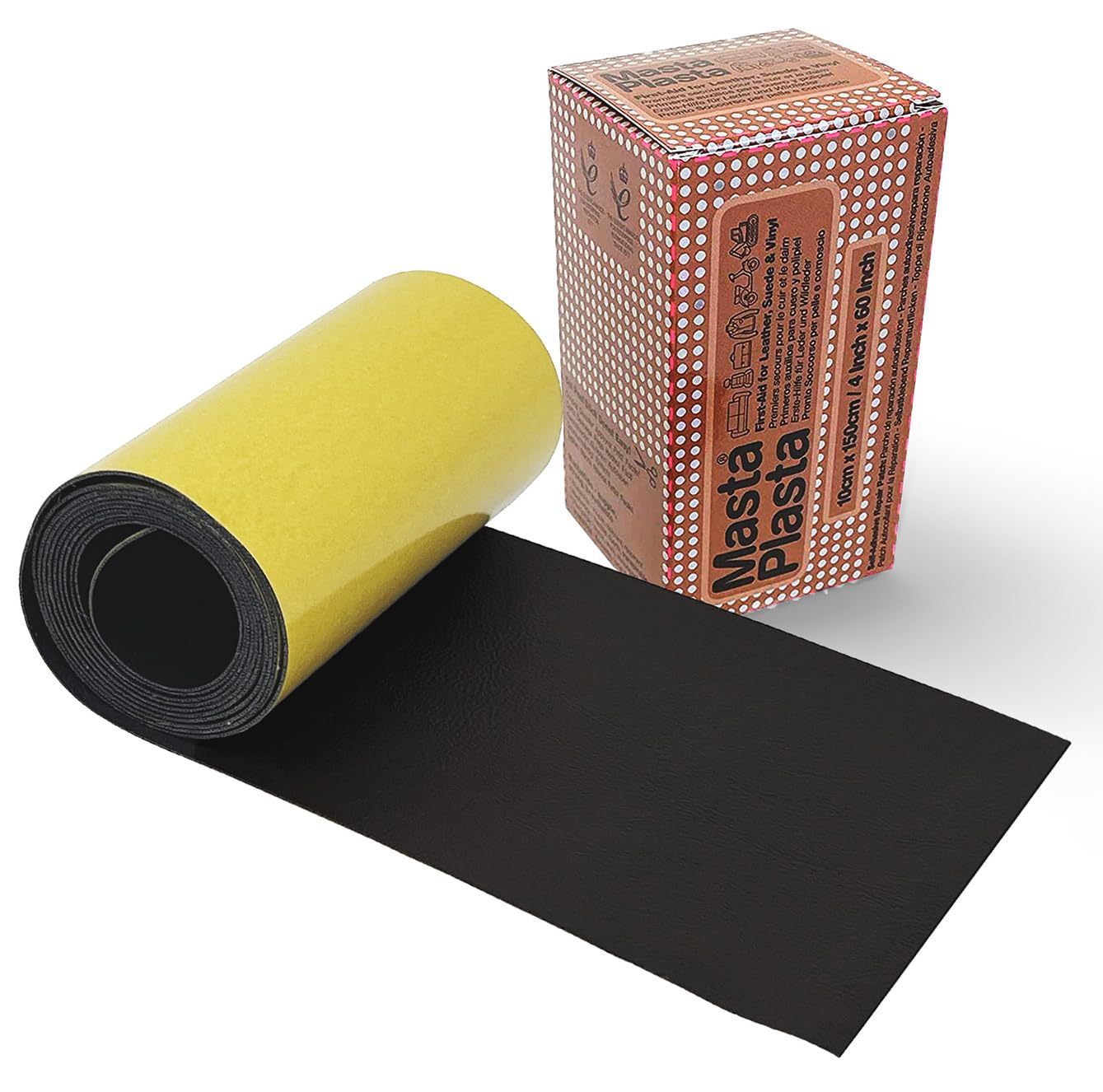 MASTAPLASTA Original Self-Adhesive Leather Repair Tape - Black 60" x 4" (150 x 10 cm). Instant Upholstery-Quality Scratch and Tear Repair for Couches, Car Seats, DIY, Crafting