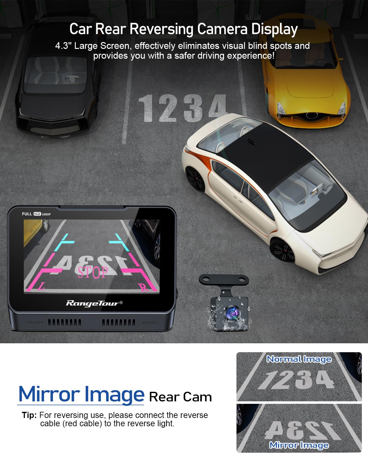 Dash Cam anteriore e posteriore, doppia telecamera da cruscotto grandangolare a 170°, 10,9 cm, impermeabile, registratore di guida con rilevamento del movimento e registrazione in loop