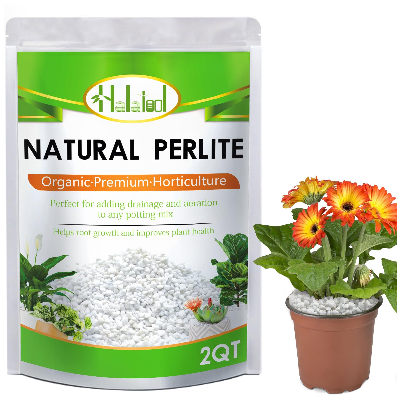 Halatool 2QT Perlite for Plants Indoor 3-6mm Premium Perlite Bulk for Gardening Natural Potting Soil Mix Additive for Holding Moisture Aeration Drainage
